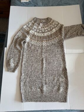 LOFT Neutral Nordic Patterned Knit Sweater - Cream & Taupe